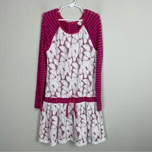 Matilda Jane Pink Purple Stripe White Floral Lace Bexley Dress 8